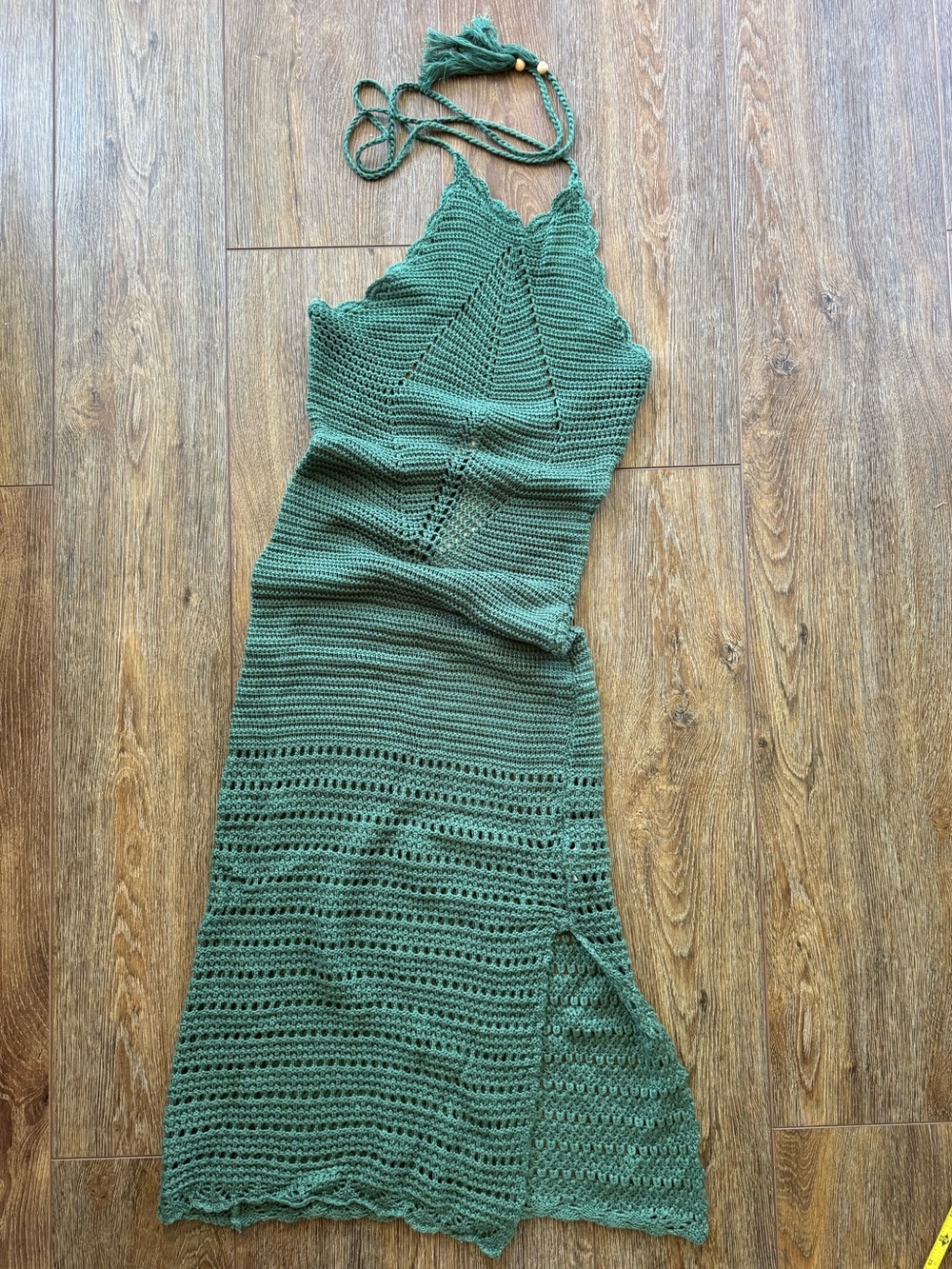 Francesca's Audrey Park Olive Green Crochet Halter Maxi Dress